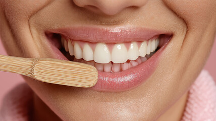 Young woman with a joyful smile enjoying her morning beauty routine