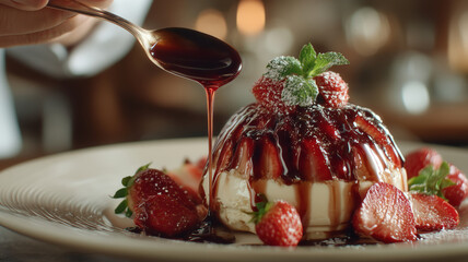 Sweet indulgence with a stylish dessert presentation at a cozy restaurant