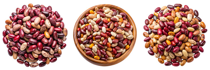  Set of a pile of different colored beans healthy food isolated on a transparent background