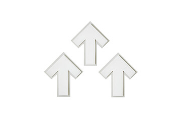 Three white arrows pointing upwards isolated on white background