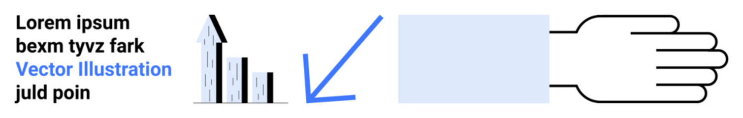 Marketing strategy, data analysis, business growth, decision-making, trend forecasting, teamwork. Bar graph with arrow pointing to a supporting hand. Business growth and marketing strategy