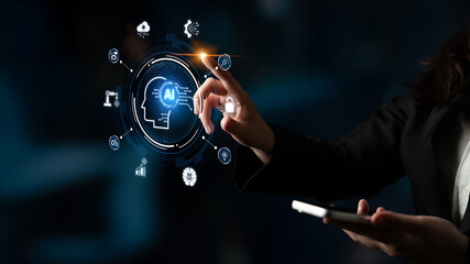 A concept of a global AI ecosystem centered on digital intelligence. Network integrates diverse applications like industrial automation, cloud computing, and fintech for worldwide innovation. Fermion