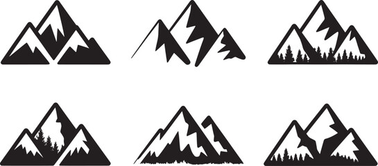 Mountain Silhouette Landscape Vector &ndash; Black Peaks, Nature Mountains Outline, Outdoor Adventure Illustration