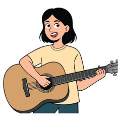 Illustration of young woman playing an acoustic guitar