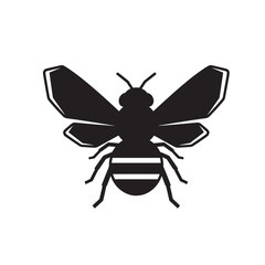 Obraz premium Bee Silhouette in Simple Flat Design with Black Color on White Background for Logo