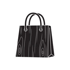 Black shopping bag with wooden texture design in modern minimalist style with white accents for branding