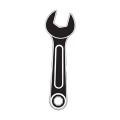 Adjustable wrench in simple flat design with black color on white background for industrial icon