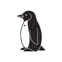 Penguin Illustration in Simple Line Art Style with Black and White Color on Plain White Background for Wildlife Conservation