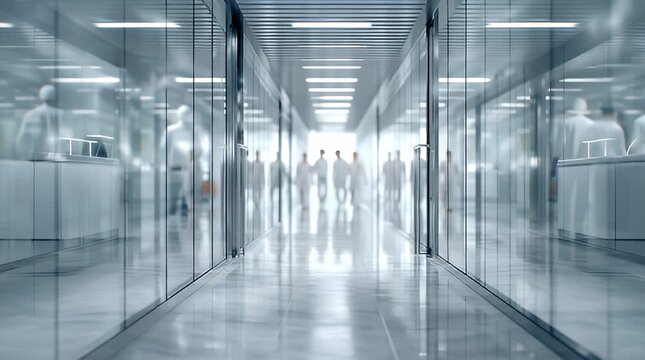 Heller moderner B&uuml;ro- und Klinikflur mit Glasarchitektur