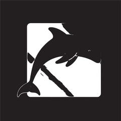 Dolphin Silhouette in Modern Minimalist Style with High Contrast Black and White for Marine Life Logo