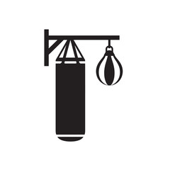Punching bag and speed bag in minimalist black silhouette on white background for fitness and sports