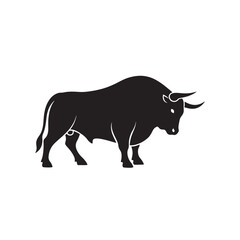 Bull Silhouette in Modern Minimalist Style with High Contrast Black and White for Financial Branding