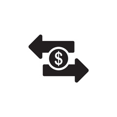 Dollar Sign Arrows Exchange Finance Transaction in Simple Flat Design with Black Silhouette on White Background for Financial Icon