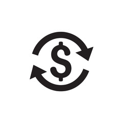 Dollar Sign Icon in Circular Arrows with Simple Design in Black Color on White Background for Financial Transactions