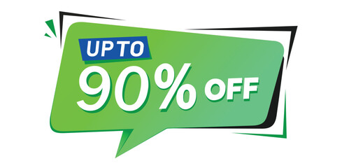 Up to 90% Off Sale Tag - Bright Green Speech Bubble for Retail Promotions