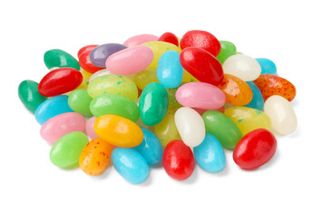 Pile of delicious colorful candies isolated on white