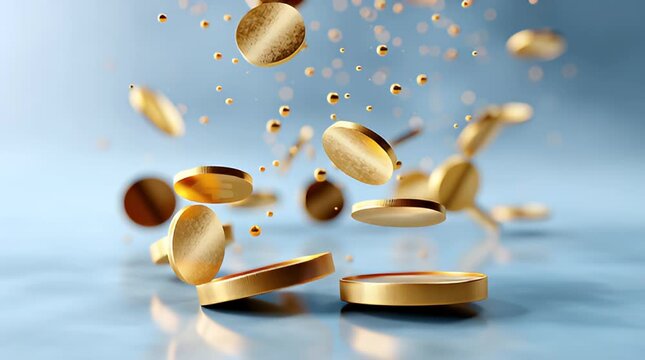 Abstrakte schwebende Metallformen in Gold-, Kupfer- und Silbert&ouml;nen