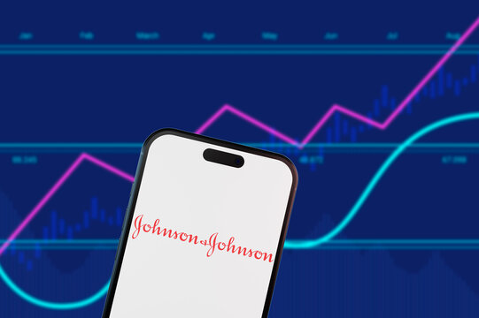 Perrysburgh,Ohio,USA-January 12 2025: Johnson & Johnson logo on a smartphone. Represents healthcare stability, medical devices, and pharmaceutical stock market performance