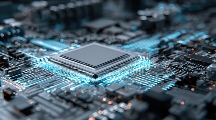 central processing unit data transfer futuristic circuit board technology electronic microchip communication network high speed computing concept digital core processor background