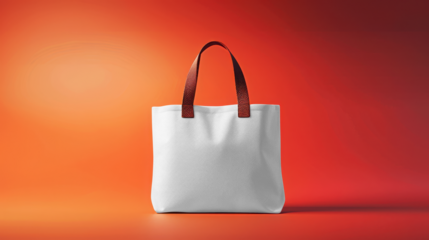 White tote bag mockup on red background
