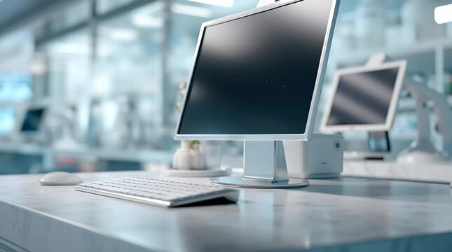 Moderner Arbeitsplatz im hellen B&uuml;ro mit Computer