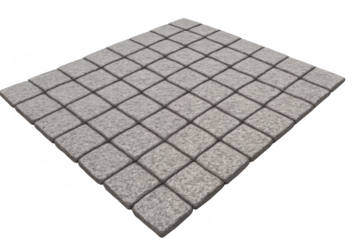 Gray cobblestone pavement texture tile pattern creating a decorative outdoor flooring surface with transparent background