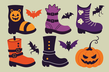 set of  Halloween boot hand drawn elements collection cut out vector illustration