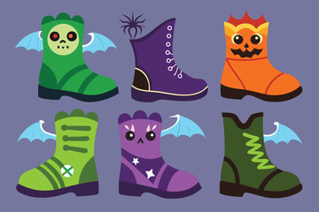 set of  Halloween boot hand drawn elements collection cut out vector illustration