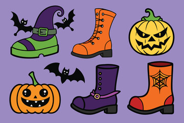 set of  Halloween boot hand drawn elements collection cut out vector illustration