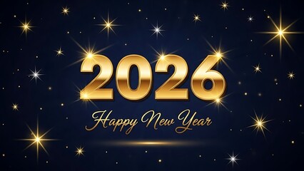Golden 2026 Happy New Year Celebration with Sparkling Stars and Festive Lights