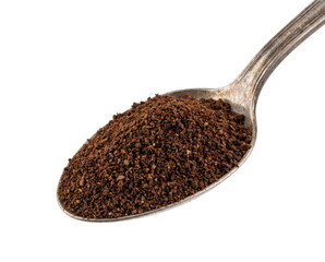 Ground coffee on spoon isolated on transparent background