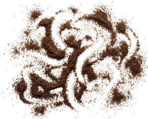 Abstract pattern made of ground coffee isolated on transparent background