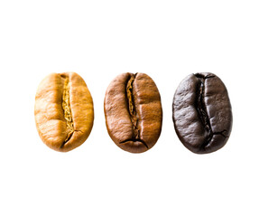 Coffee beans trio isolated on transparent background