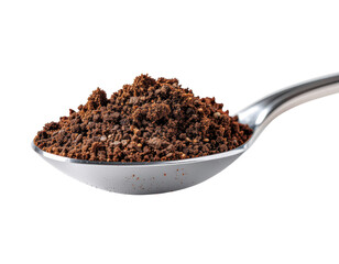 Ground coffee on spoon isolated on transparent background