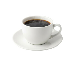 Black coffee in white cup isolated on transparent background