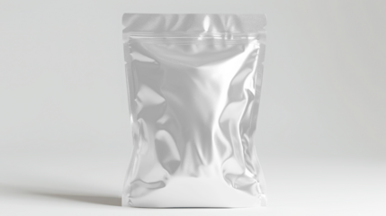 Silver foil pouch packaging mockup on white background