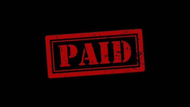 Red Grunge Paid Stamp Animation on Transparent Background with Alpha Channel, Distressed Rubber Ink Effect, Payment Confirmation Label Motion Graphic for Business Invoices, Bills, Transactions