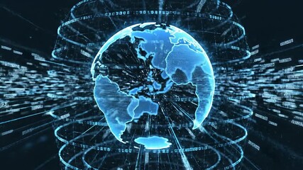 Dynamic digital Earth globe with radiating data streams and abstract technological elements symbolizing global network connectivity big data processing and the future of artificial intelligence in a . - Powered by Adobe