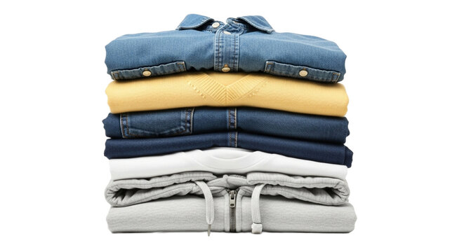 Stack of neatly folded clothes 
Pilha de roupas dobradas 