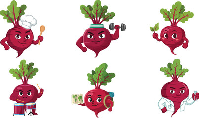 beetroot mascot character collection flat food vector