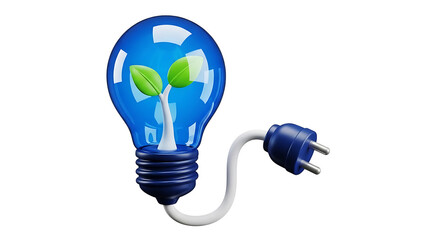 Eco-friendly light bulb with green plant on transparent background