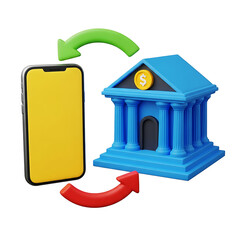 Mobile banking and financial transactions on transparent background