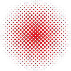 Vibrant red halftone circle gradient background with a retro comic book pop art texture effect
