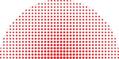 Abstract red halftone semi-circle pattern graphic design element with a subtle gradient fading to white background