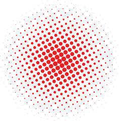 Red halftone dot pattern creating a circular gradient effect against a clean white background design