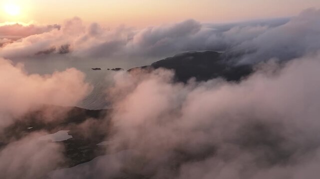 Fog over Bay of Harbour Breton, Newfoundland
