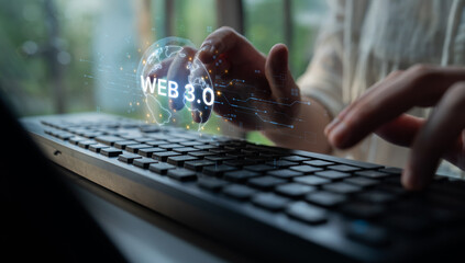 Concept of Web 3.0, the next generation of the internet. This technology represents a decentralized global network built on blockchain, enabling new digital experiences. Fermion