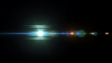 Fototapeta premium Bright Lens Flare Effect Light Streak on Black Background.