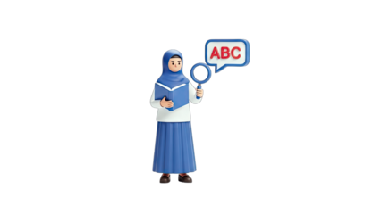 Muslim Girl Examining ABC's with Magnifying Glass