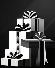 Geometric holiday gift composition with ribbons